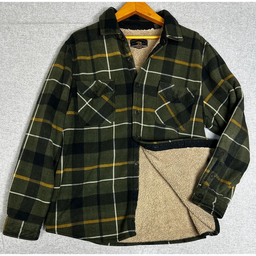 Dry Goods Freedom Foundry Shirt Jacket XL Green Sherpa Plaid Fleece Shacket